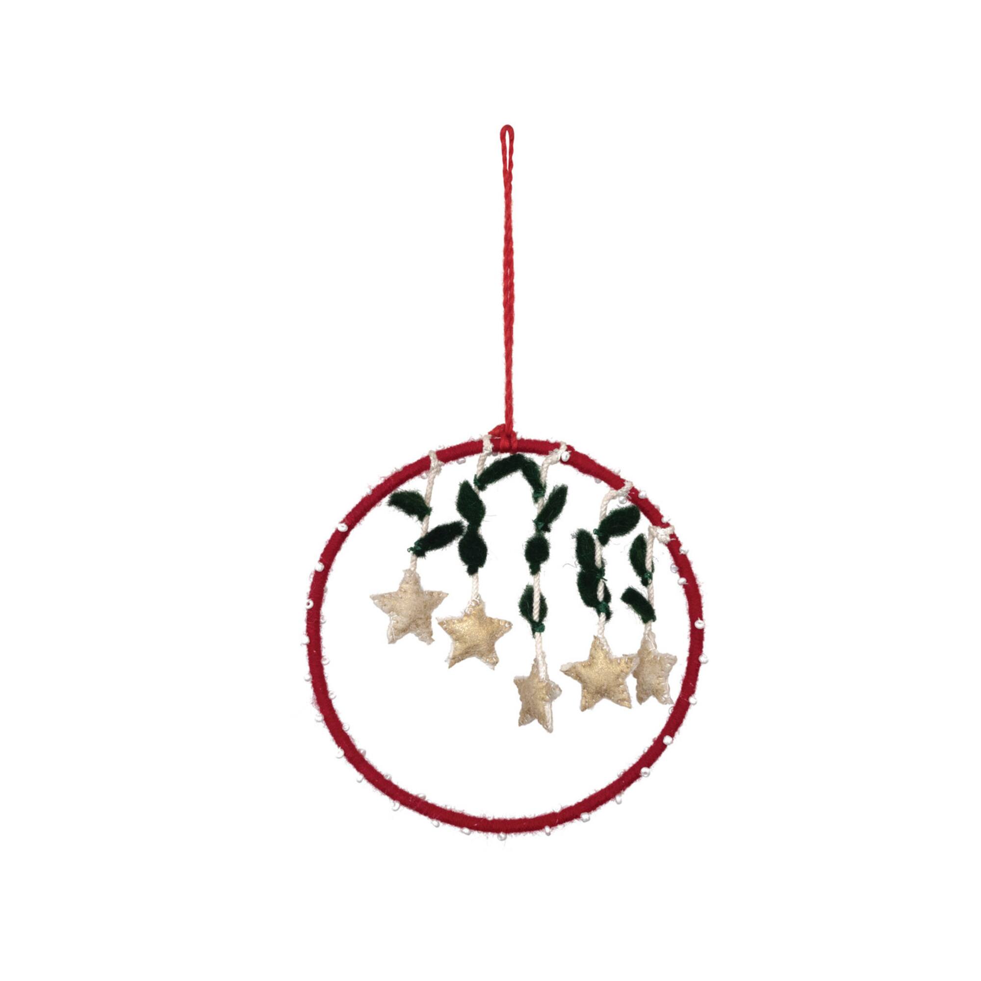 Hello Honey® 5" Multicolor Wool Felt Ornament with Hanging Stars & Beads
